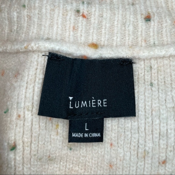 Lumiere Heavyweight Cream Wool Blend Cropped Sweater Rainbow Confetti Flecks. L - Picture 6 of 9